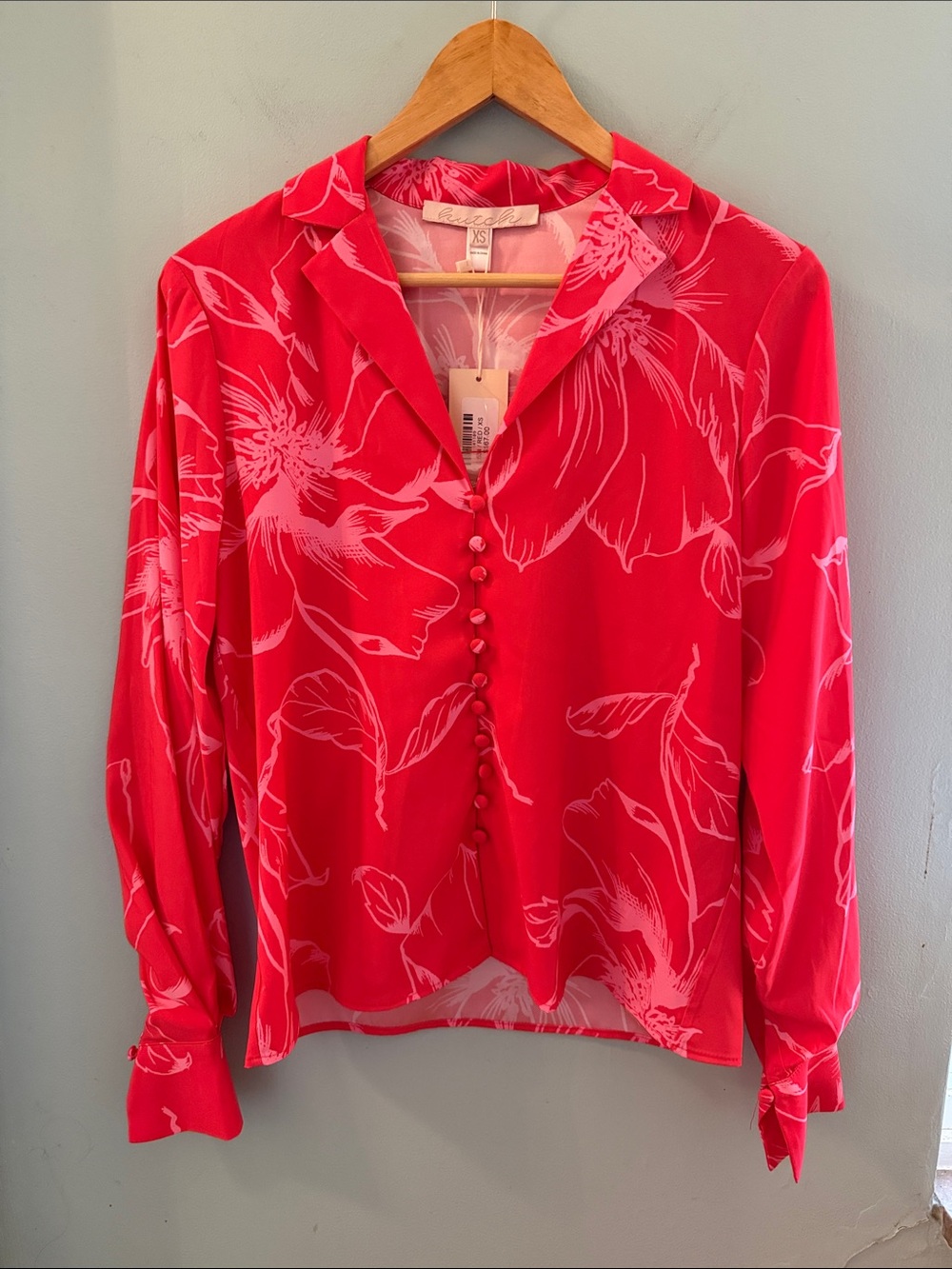 Red & Pink Floral Button-Front Women's Blouse
